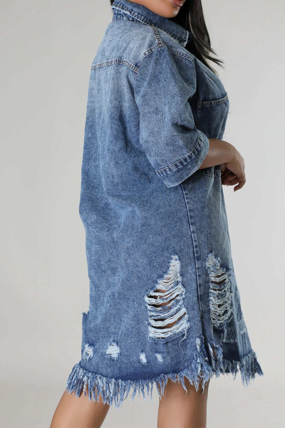 Stilla | Raw Hem Button Up Denim Kjole