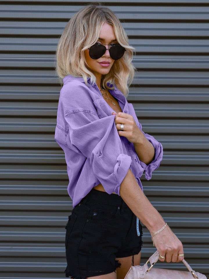 Stilla | Pocketed Button Up Denim Top