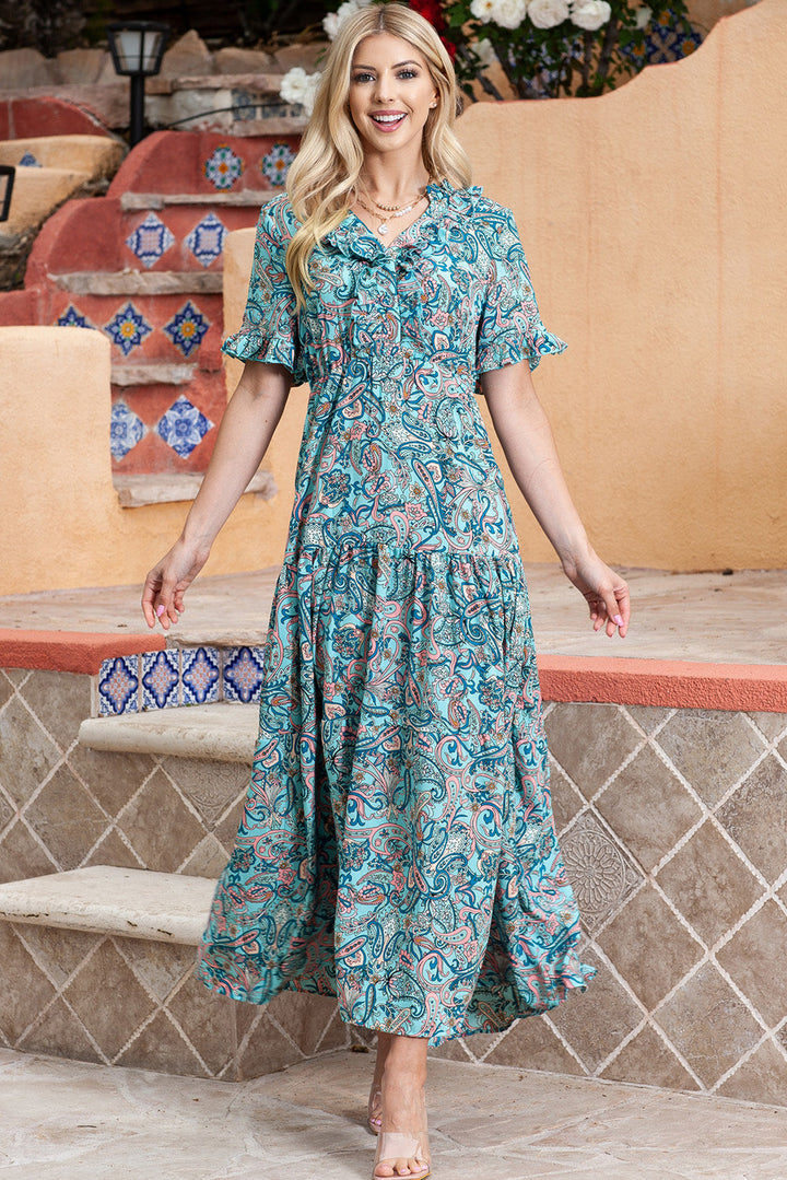 Stilla | Print Flounce Sleeve Maxi Kjole