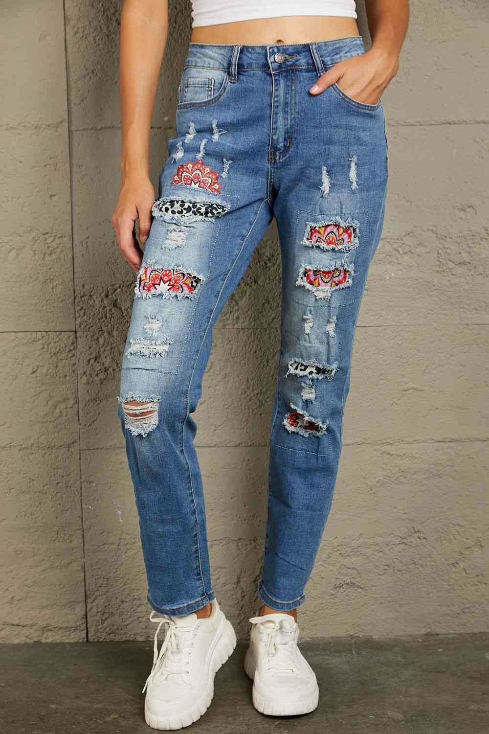 Stilla | Leopard Patch Ankel-lange Jeans