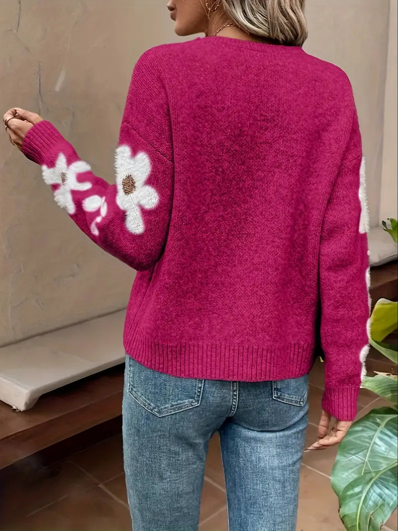 Stilla | Strikpullover med blomsterdesign