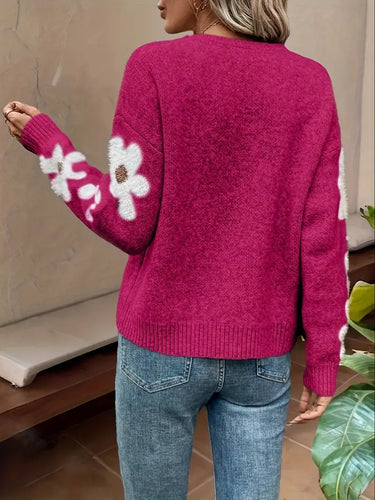 Stilla | Strikpullover med blomsterdesign