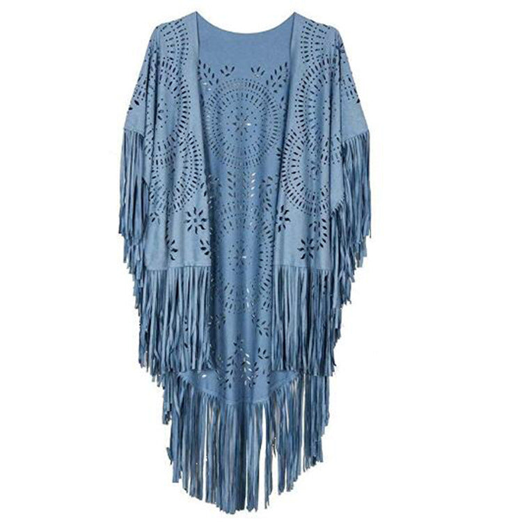 Kvinder Bohemian Frynse Kimono Jakke Stilla