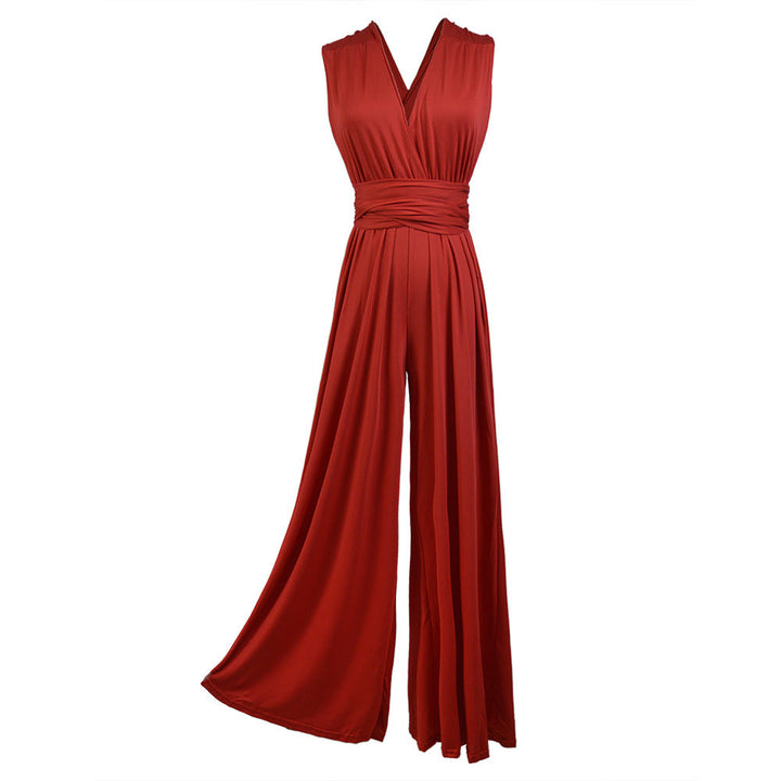 Dame Elegant Jumpsuit med Dyb V-hals og Innovativ Wickeloptik Skovae