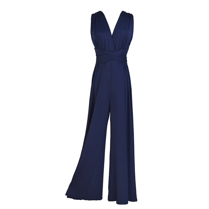 Dame Elegant Jumpsuit med Dyb V-hals og Innovativ Wickeloptik Skovae