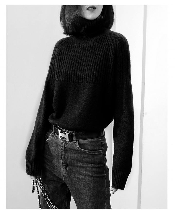 Damer strikket sweater med høj krave og ribbet tekstur Stilla