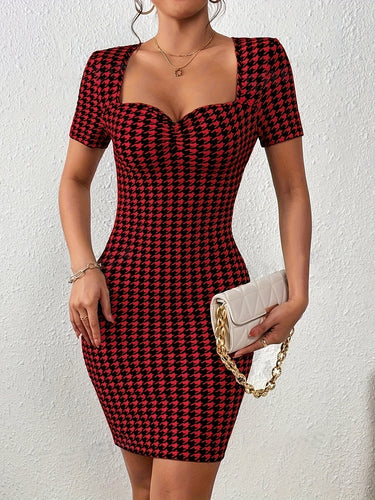Stilla | Elegante Kjole Hahnenstref Figure, Hjerteudskæring, Kort Ærme, Stilfuld