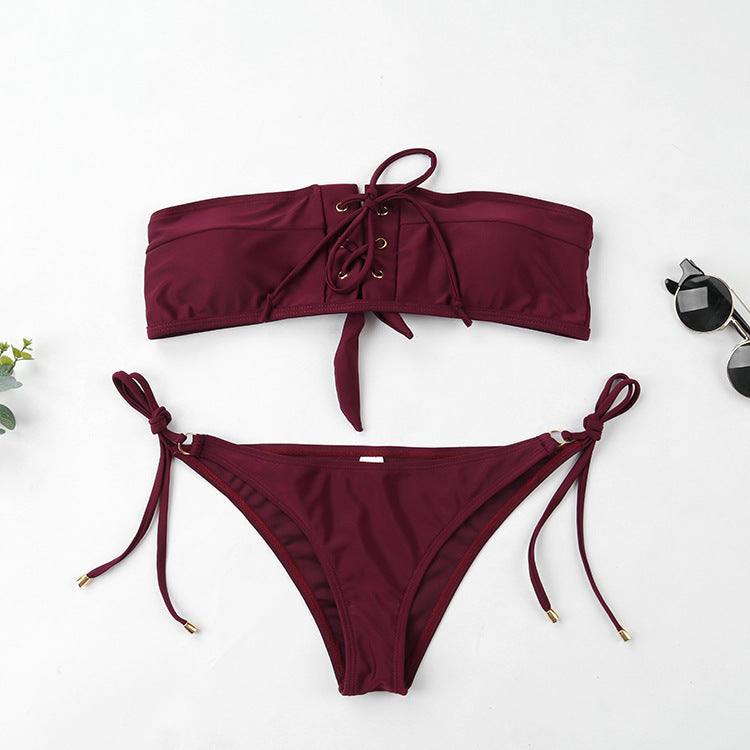 Dame Bandeau-bikini med justerbare stropper og gulddetaljer Stilla