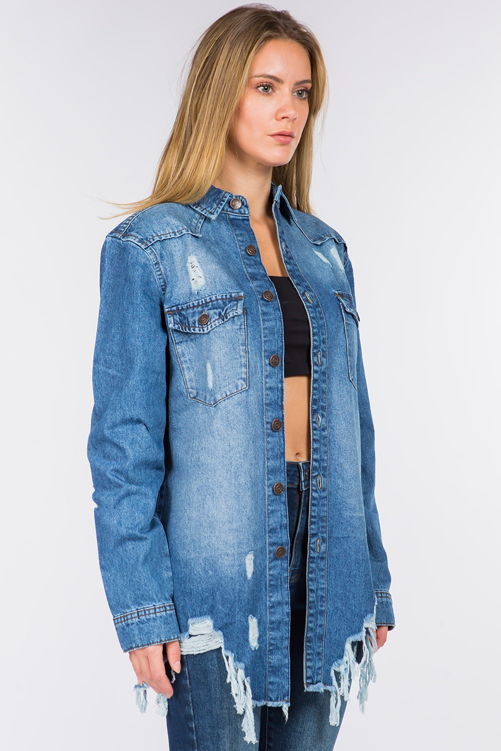 Stilla | Bazi Distressed Frayed Hem Denimjakke
