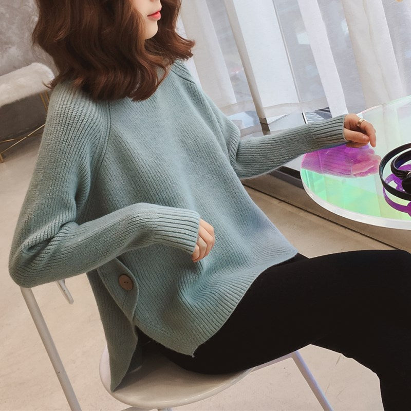 Femme Knappet Sider Ribstrik Pullover Stilla