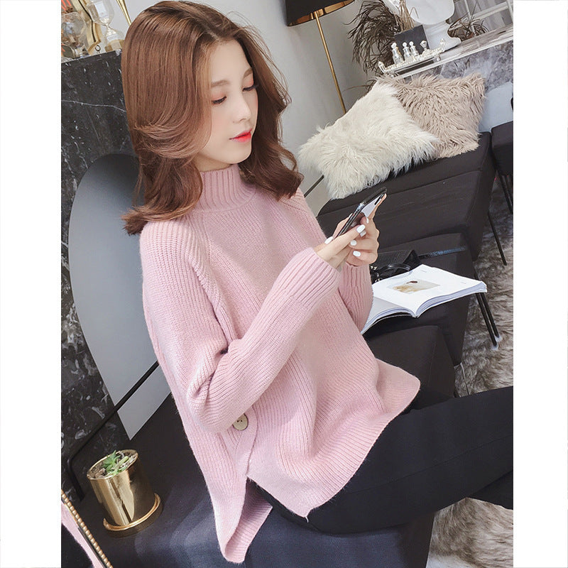Femme Knappet Sider Ribstrik Pullover Stilla
