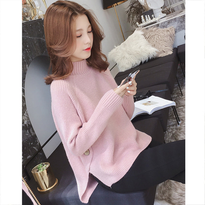 Femme Knappet Sider Ribstrik Pullover Stilla