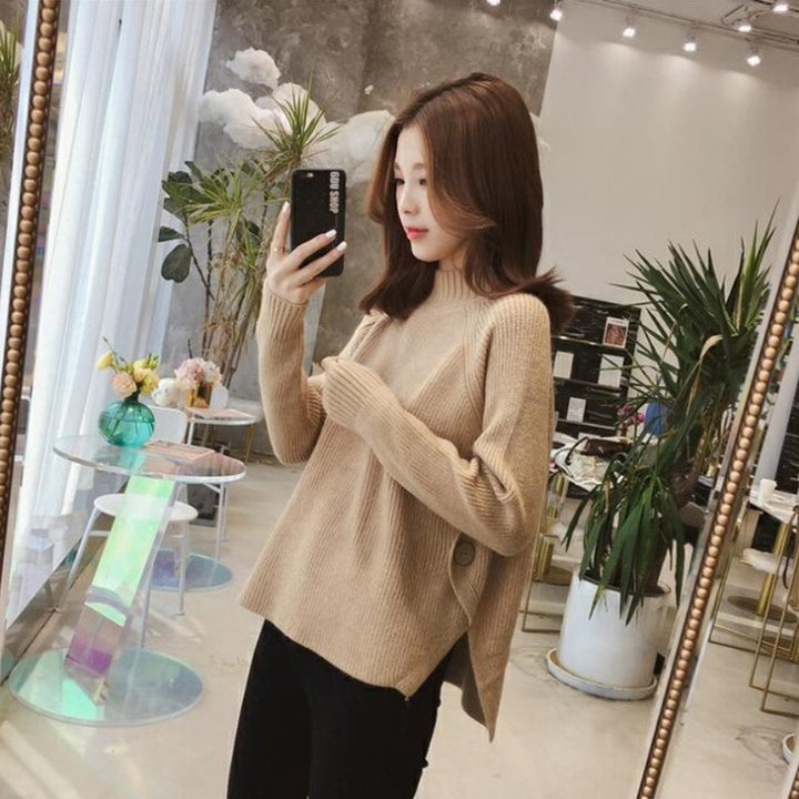 Femme Knappet Sider Ribstrik Pullover Stilla