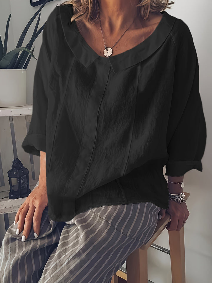 Stilla | Plus Size Bluse Langærmet, Løs Rund Halsudskæring, Blød Kunstsilke