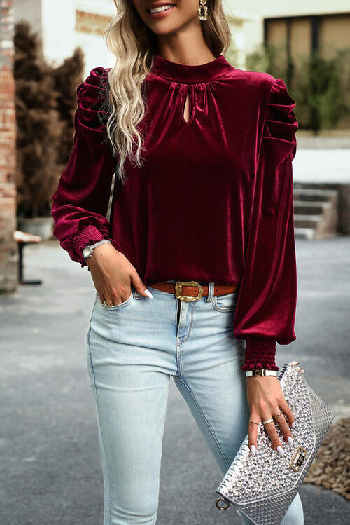 Stilla | op Mock Neck Velvet Stof Langærmet Bluse