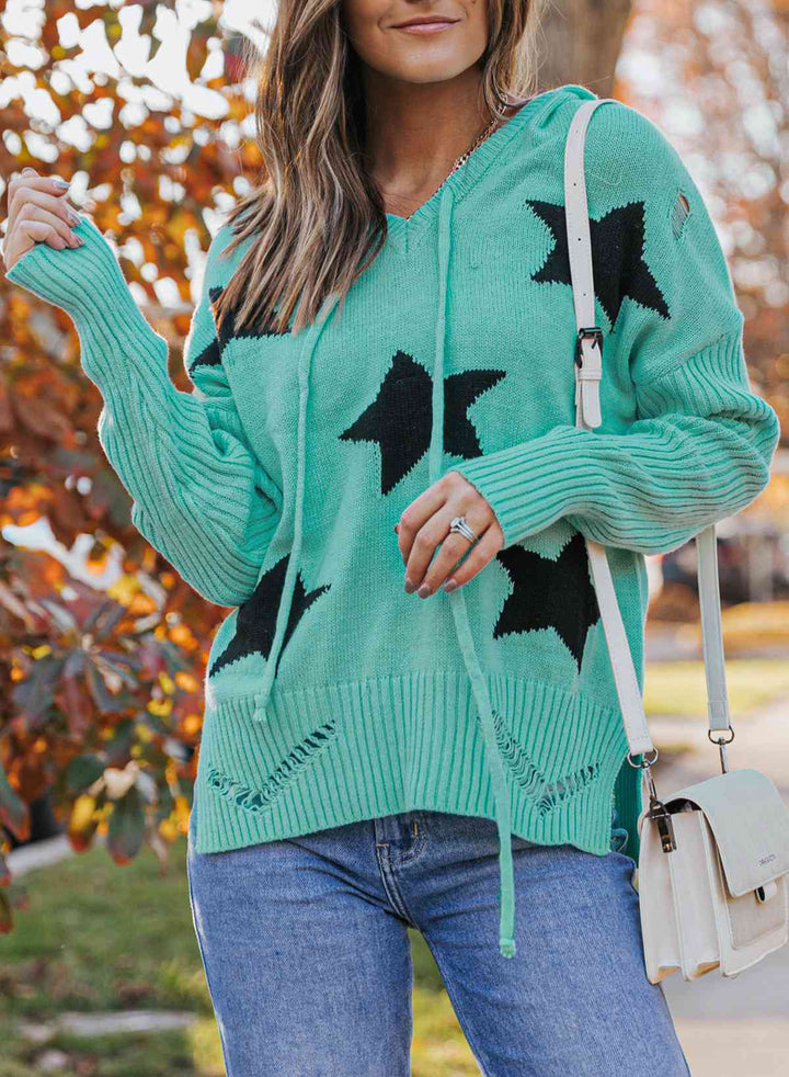 Stilla | Right Star Distressed Slit Hoodie Sweater