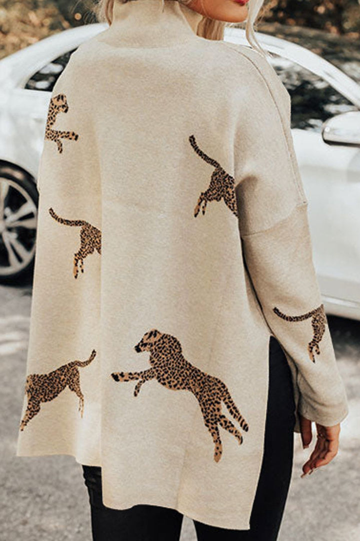 Stilla | Mønstret Mock Neck Langærmet Slids Sweater
