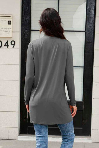 Stilla | Bae Full Size Åben Front Langærmet Cardigan Med Lommer