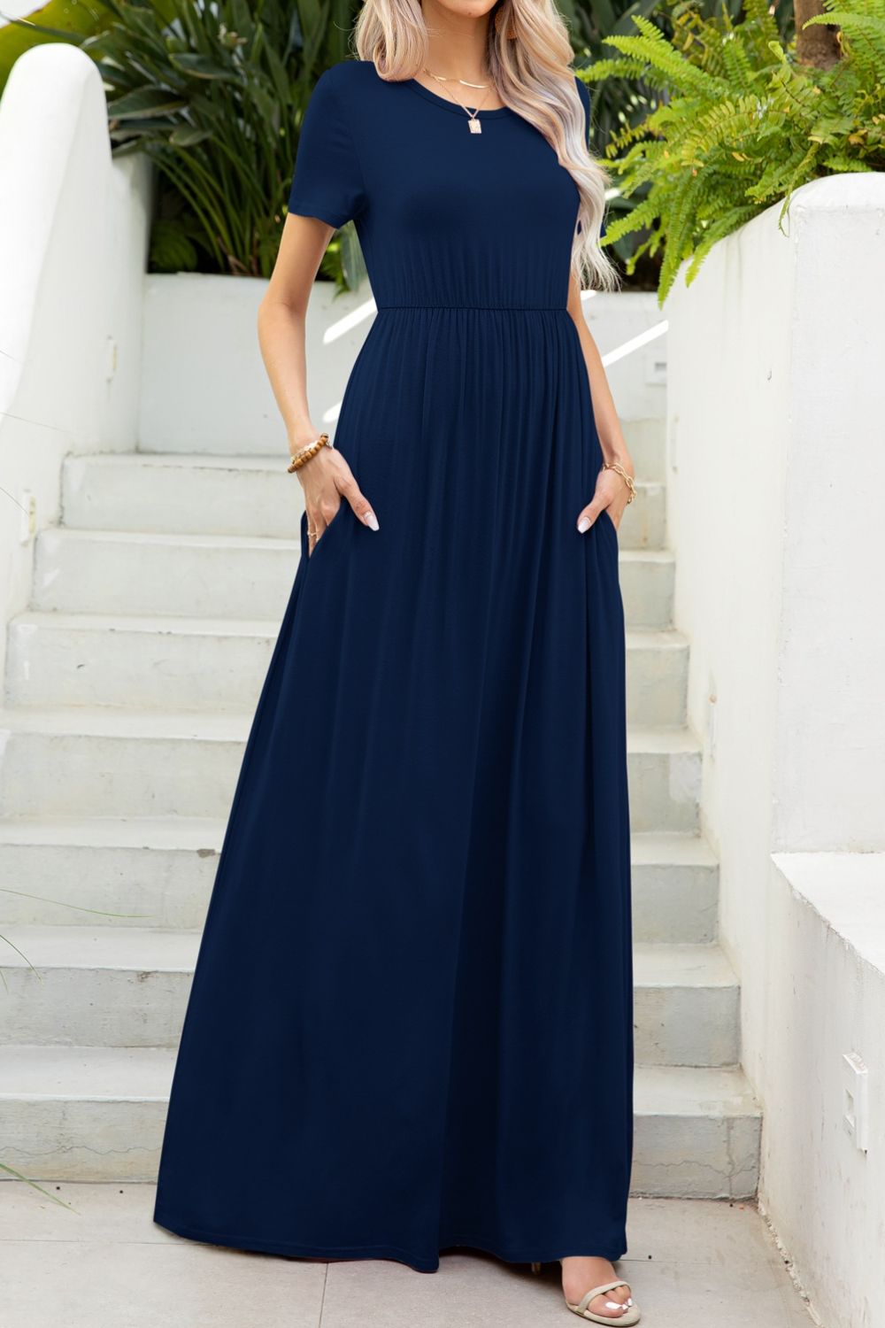 Stilla | Neck Maxi Tee Kjole Med Lommer