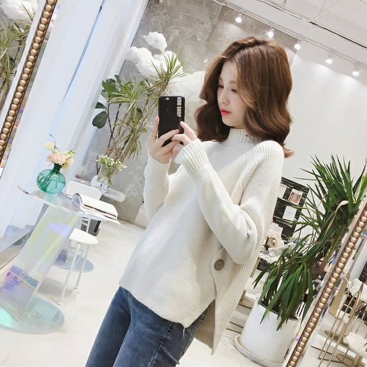 Femme Knappet Sider Ribstrik Pullover Stilla