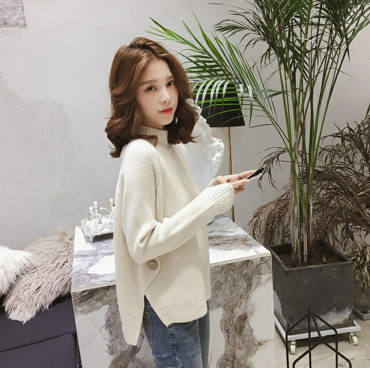 Femme Knappet Sider Ribstrik Pullover Stilla