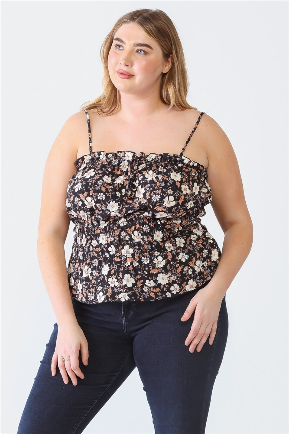 Stilla | Plus Size Flæse Blomster Fyrkantet Hals Cami