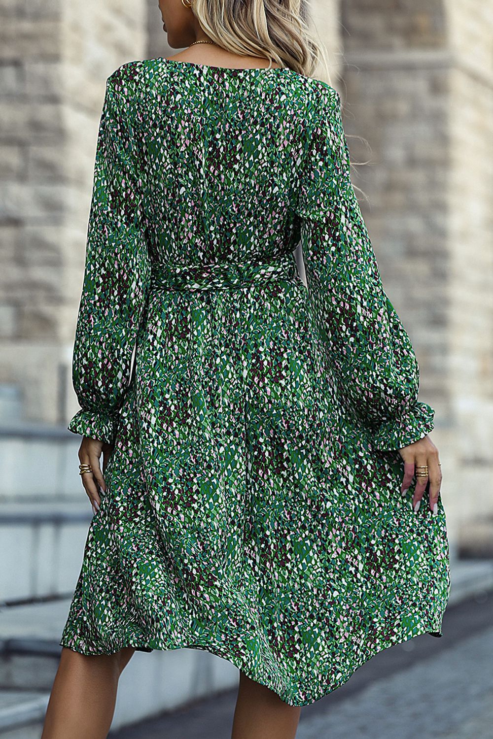Stilla | Flounce Sleeve Surplice Neck Dress