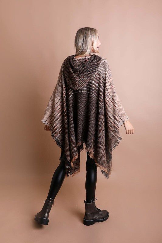 Stilla | Tweed Hættetrøje Franset Kant Poncho