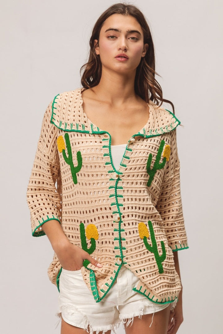 Stilla | Kantstikket Kaktus Patch Sweater Cardigan
