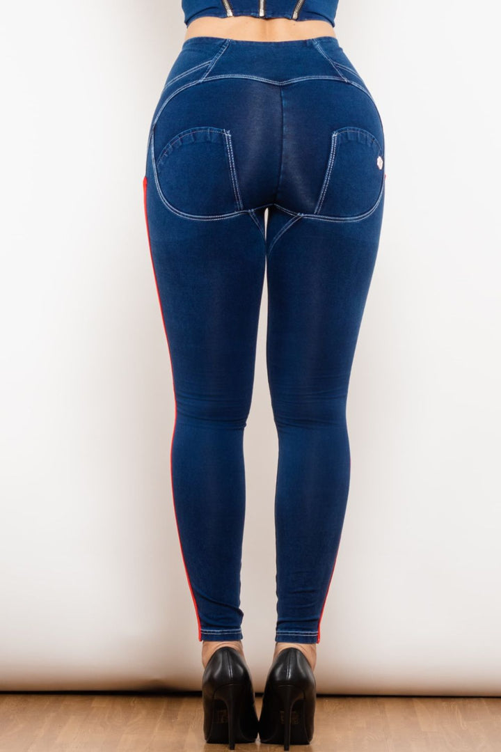 Stilla | Stribet Knappet Høj Talje Skinny Jeans