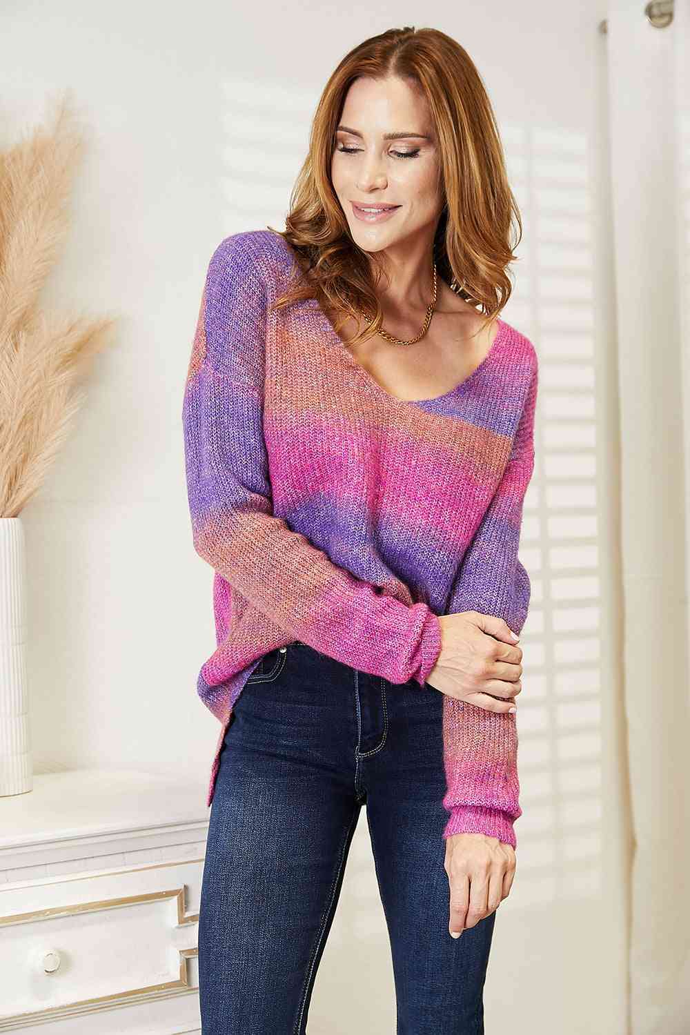 Stilla | Tag Multifarvet Rib-strik V-hals Strik Pullover