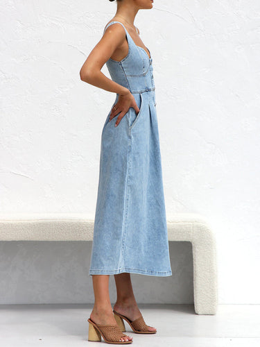 Stilla | Neck Wide Strap Denim Dress