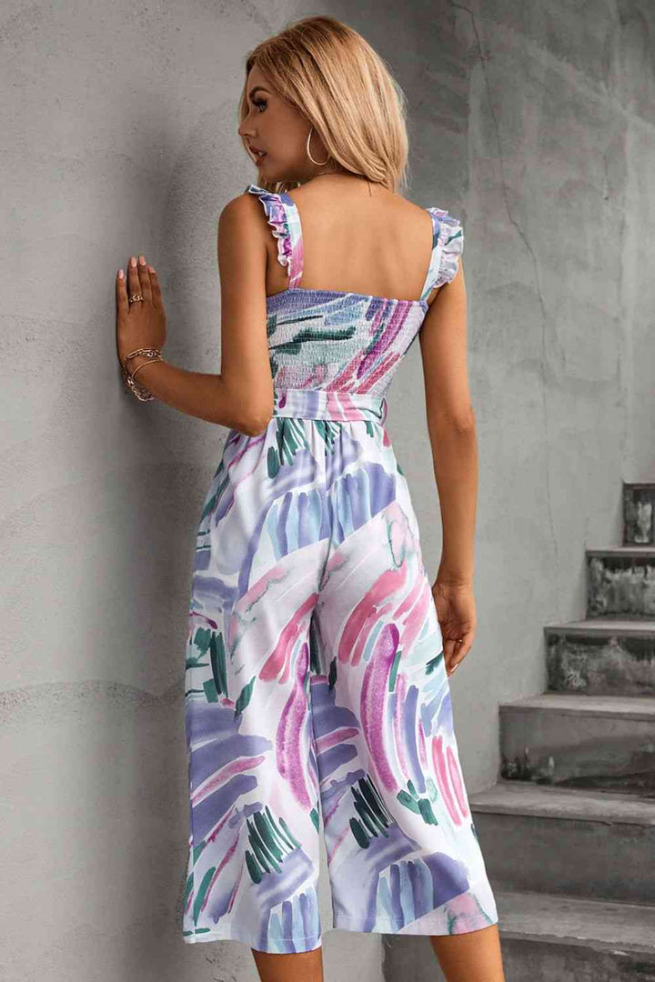 Stilla | Ruffle Strap Smocked Belted Jumpsuit