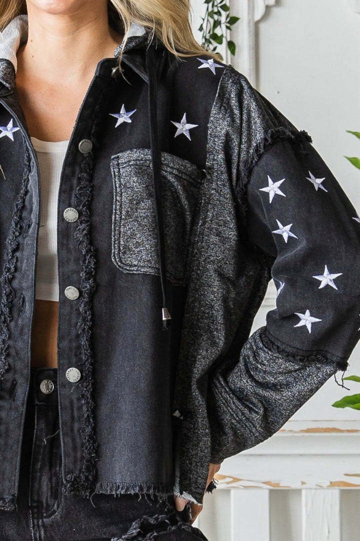 Stilla | Stjernebroderet Hættetrøje I Denim