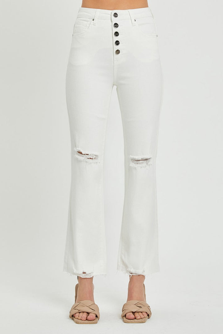 Stilla | Full Size Høj Talje Knap-gennemsigtig Lige Ankler Jeans