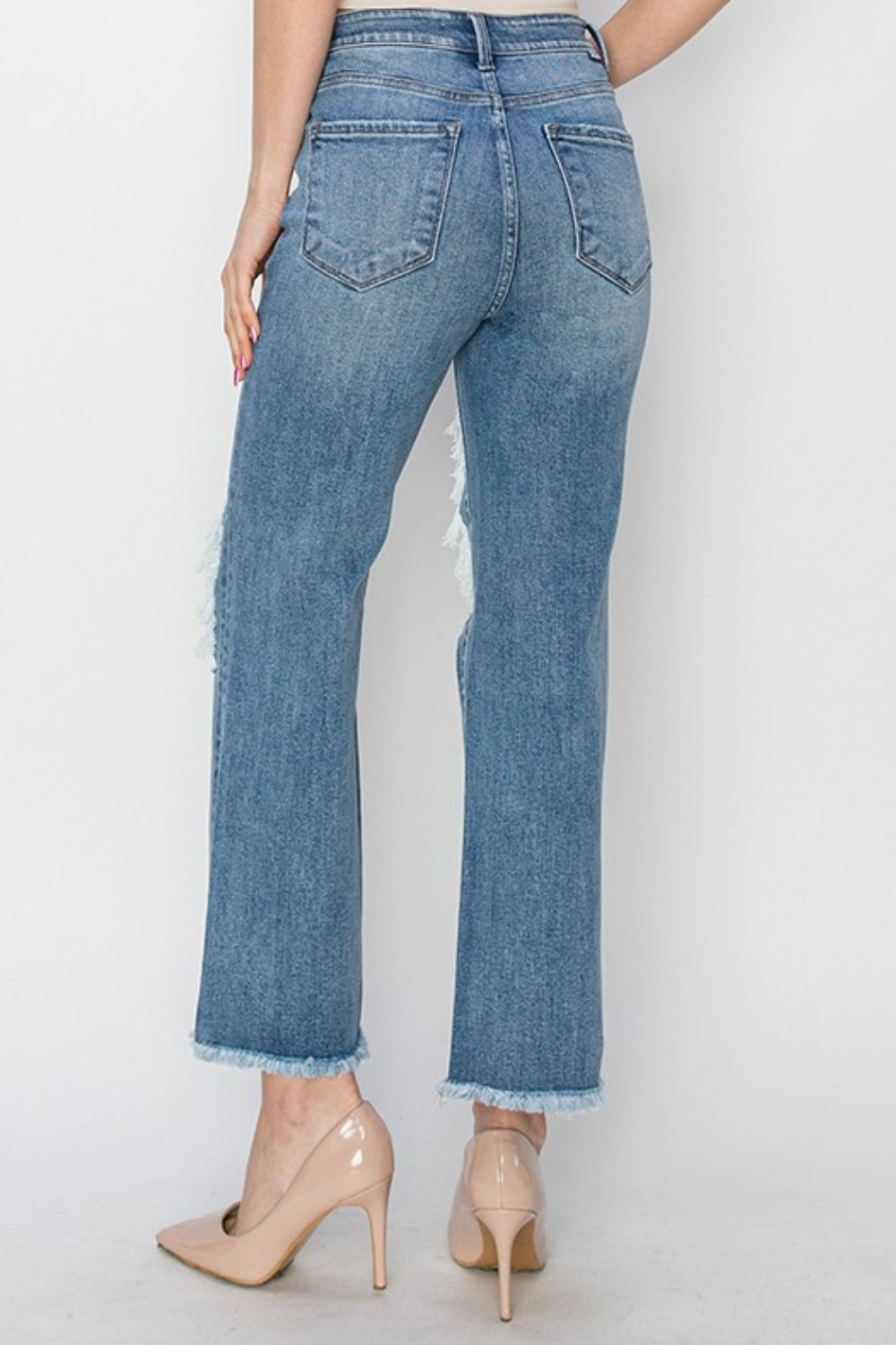 Stilla | High Rise Distressed Crop Straight Jeans