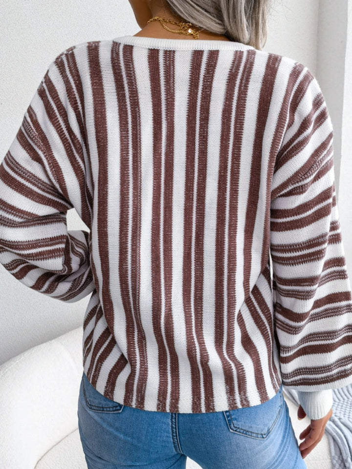 Stilla | Stribet Pullover Med Lange Ærmer og Snøring