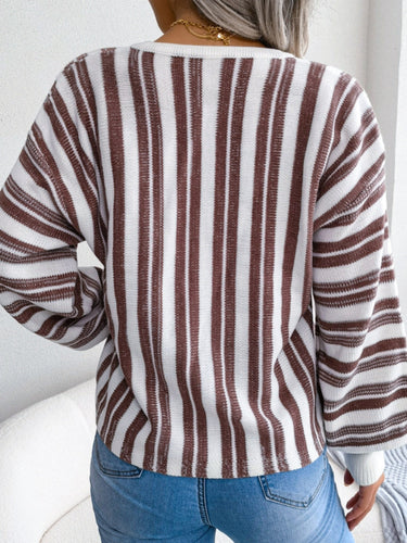 Stilla | Stribet Pullover Med Lange Ærmer og Snøring