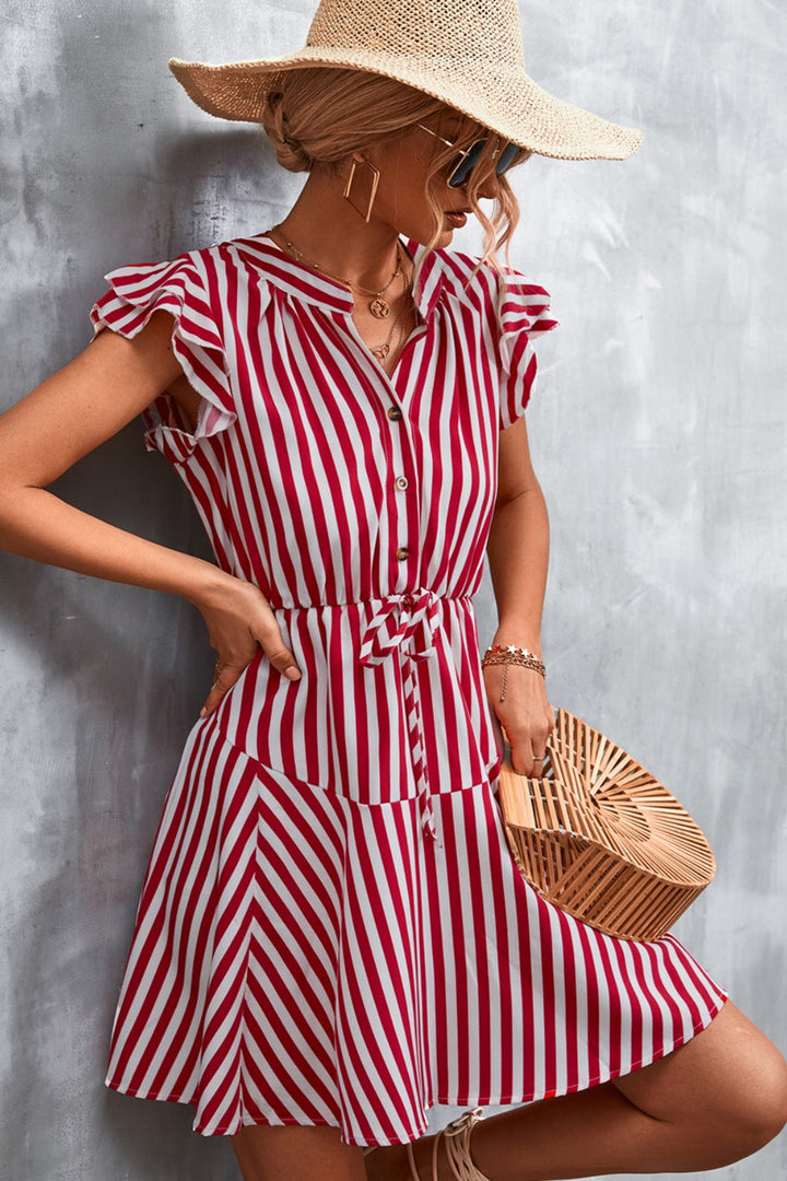 Stilla | Stribet Cap Sleeve Mini Kjole