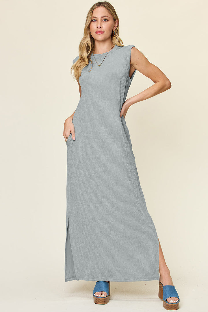Stilla | Tag Full Size Texture Mock Neck Uden Ærmer Maxi Kjole