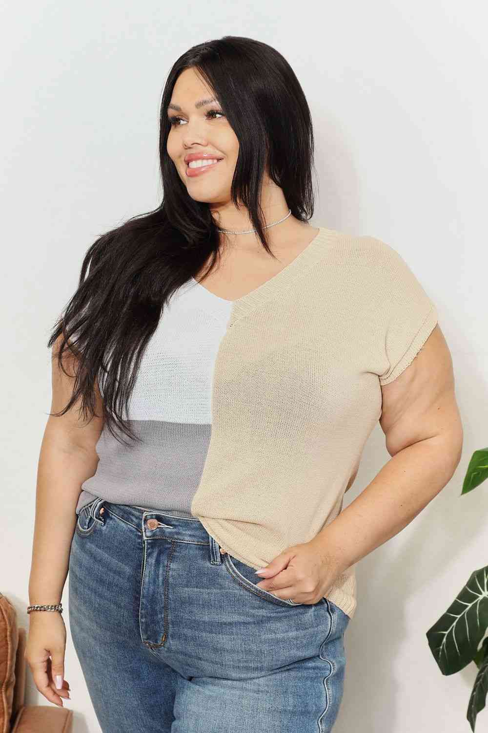 Stilla | Tag Farve Blok V-hals Strik Top