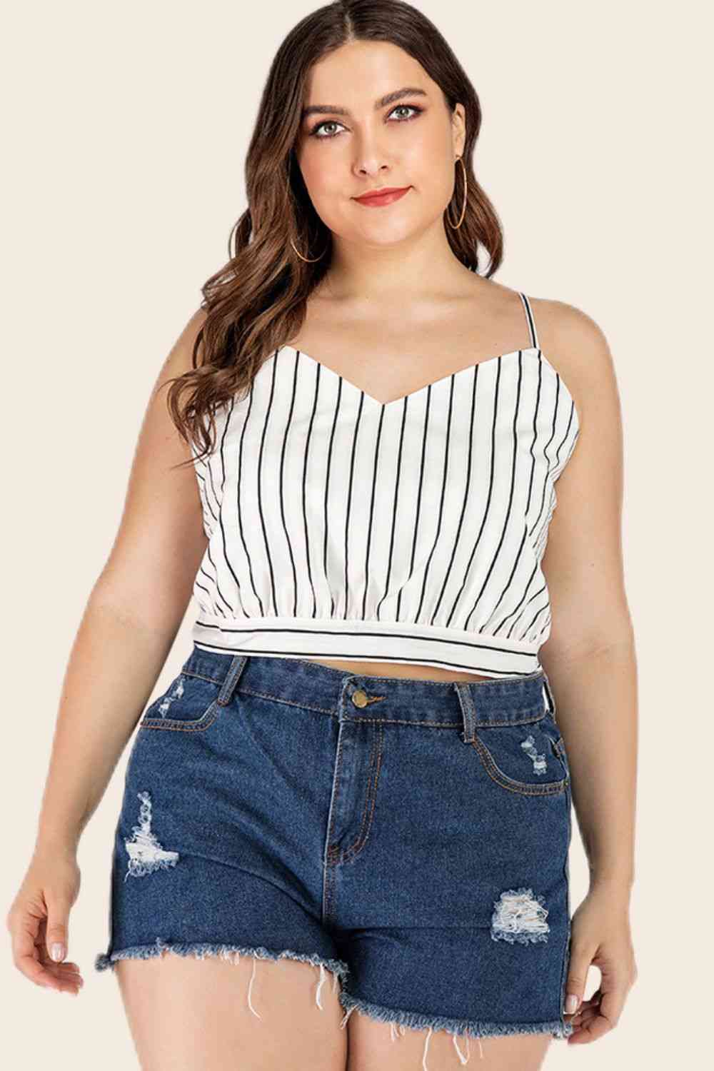 Stilla | Størrelse Stribet Tie-back Cropped Cami