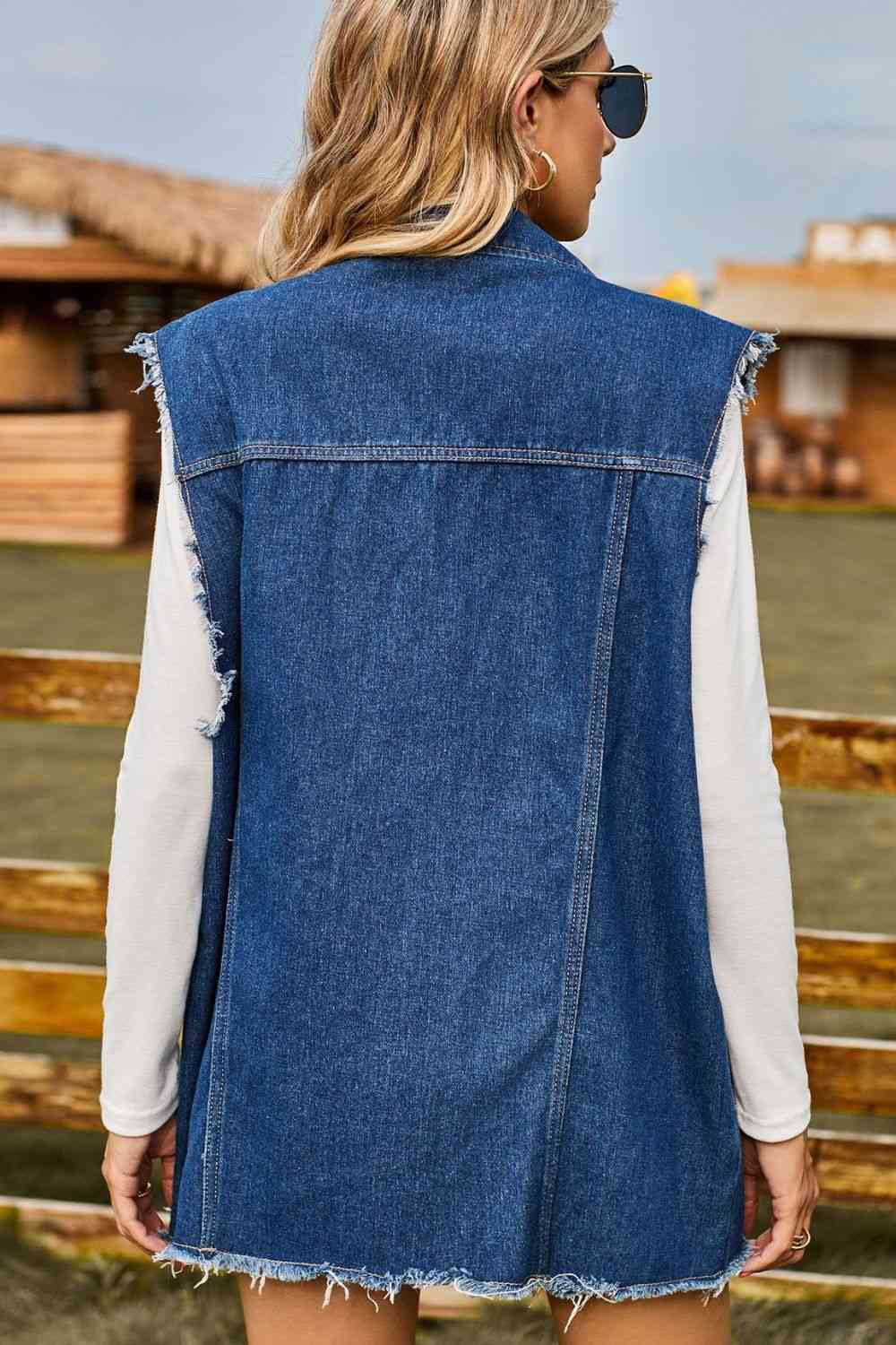 Stilla | Knap-oppet Krave Denim Top Med Lommer