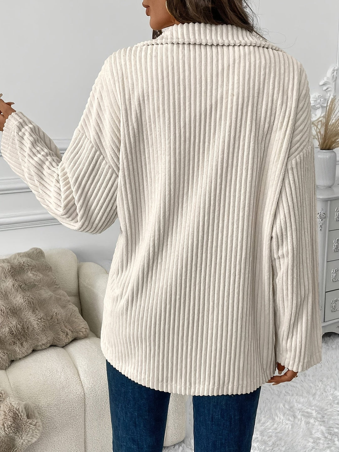 Stilla | Ribbet Skjortejakke med Knapper og Lommer Polyester Blød & Stilfuld