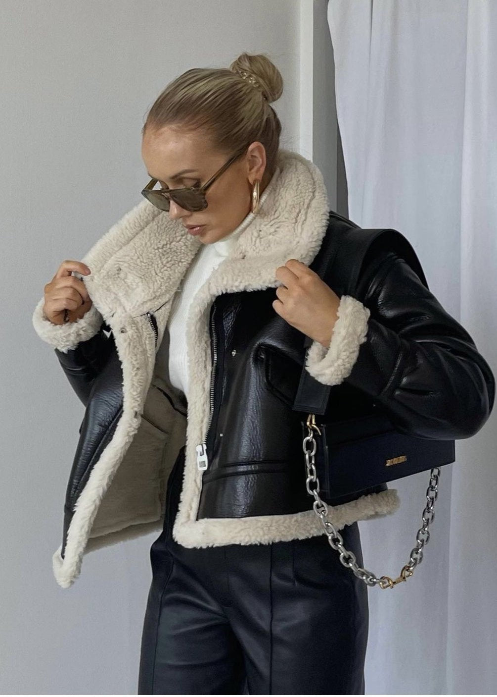 Stilla | Læder shearling-foret jakke - Edgy stil møder hyggelig komfort