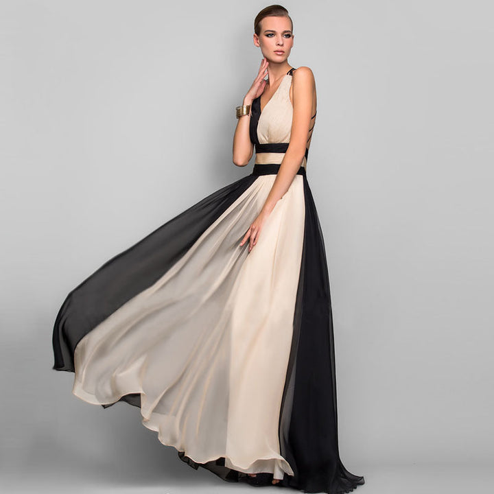 Dame Elegant Maxi Kjole med Asymmetrisk Design og Dybt V-Udsnit Skovae