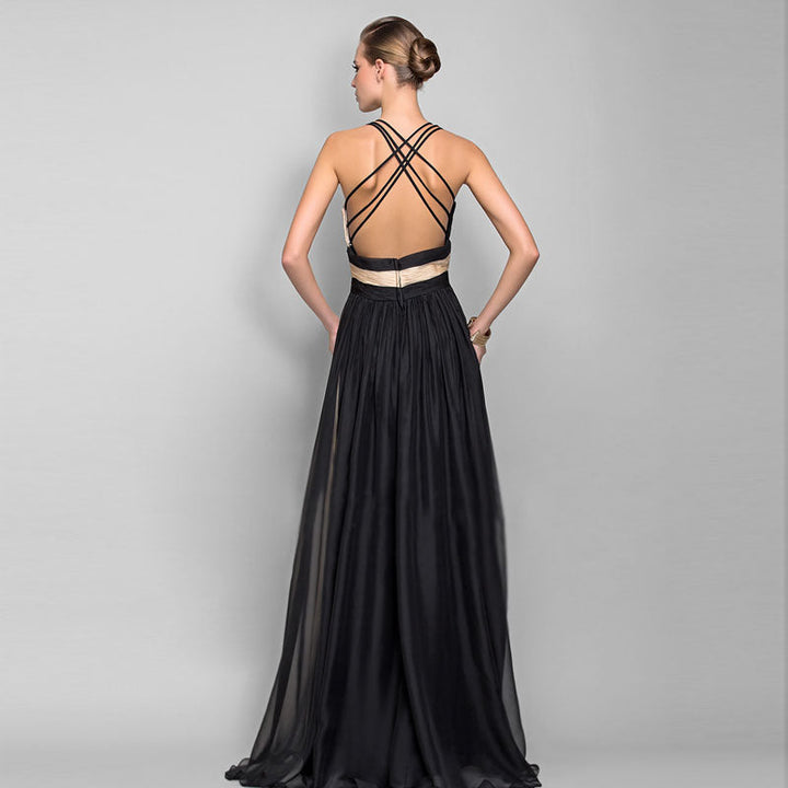 Dame Elegant Maxi Kjole med Asymmetrisk Design og Dybt V-Udsnit Skovae