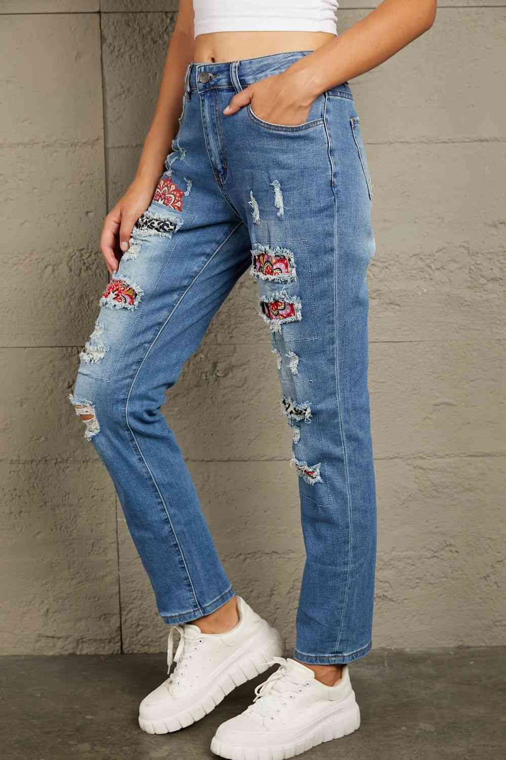Stilla | Leopard Patch Ankel-lange Jeans