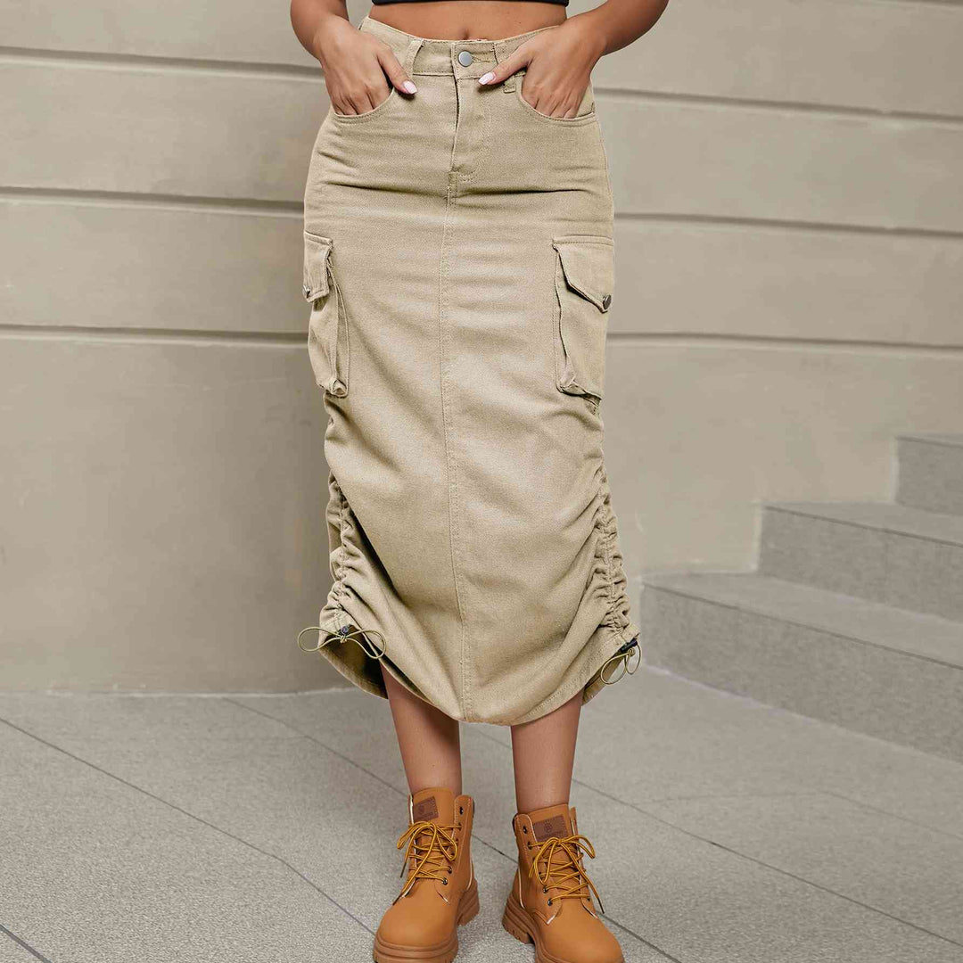 Stilla | Rynket Slids Denim Midi Nederdel