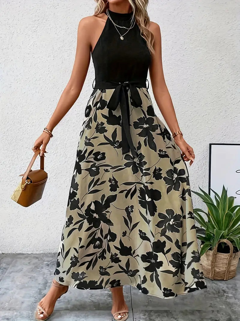 Stilla | Split Kjole Med Halterneck Og Blomsterprint